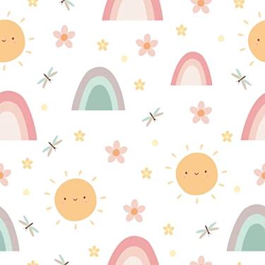 Imagem de Papel De Parede 12m Adesivo Quarto Sol Infantil Arco Íris Sol Floral