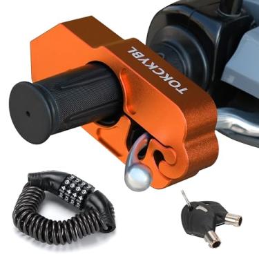 Imagem de TOKCKYBL Trava de motocicleta, capacete antifurto resistente, trava de freio e guidão, universal para motocicletas, quadriciclos, motocicletas, ciclomotores, scooters, laranja