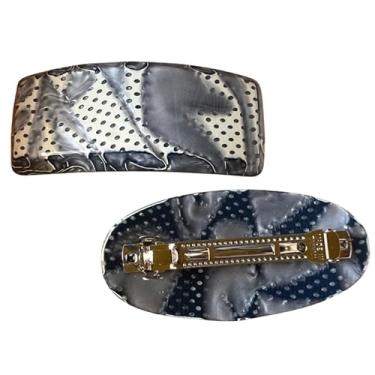 Imagem de Par Presilha Prendedor de Cabelo Retrô Madreperola Luxo Tamanho Grande Oval e Retangular Cinza