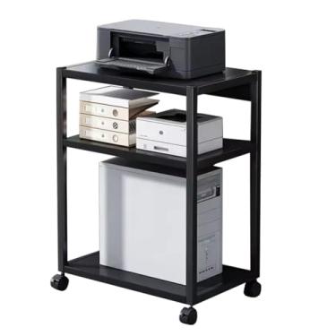 Imagem de Curtainboro Suporte de torre de PC de 3 níveis, suporte de chão de torre de computador ajustável em altura com rodas, suporte de CPU para carrinho de computador de metal para escritório, casa, sala de