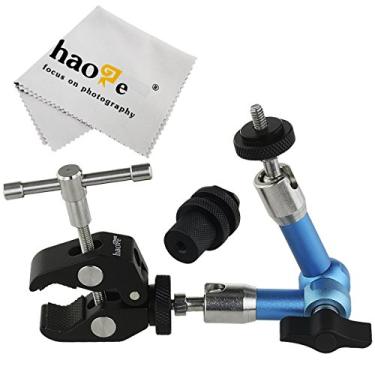 Imagem de Haoge braço mágico de fricção articulado de aço inoxidável de 7 polegadas com grande grampo para monitor HDMI LCD luz LED DSLR câmera vídeo tripé luzes de flash TPCAST HTC Vive Pro base estação lightinghouse azul