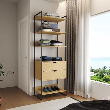 Imagem de Closet Solteiro Estilo Industrial Loft 1 Módulo com Gaveta Canela Ferro Preto