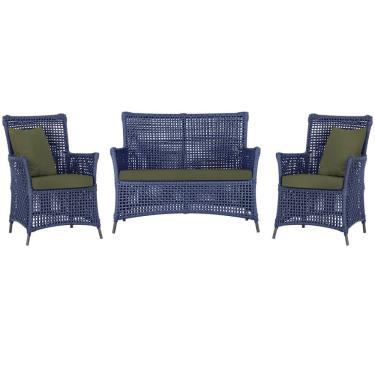 Imagem de Jogo Sofá e 2 Poltronas de Área Igapó Alumínio Pintura Preta Corda Náutica Estofado 13 Trama