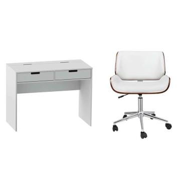 Imagem de Conjunto de Mesa New com Cadeira de Escritório Diretor Giratória Lauren Branca