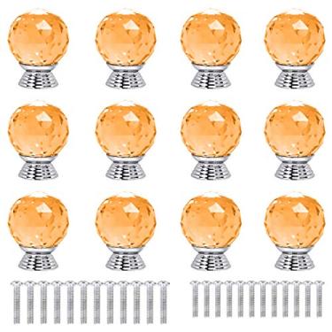 Imagem de ANJUU 12 peças de puxadores de vidro de cristal redondo de forma redonda de 30 mm com puxador de gaveta de parafusos usados para cozinha, cômoda, porta, armário, Amber