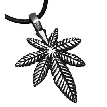 Imagem de Trilogy Jewelry Colar de couro com pingente de folha de maconha medicinal em estanho, Peltre, Sem Pedra Preciosa
