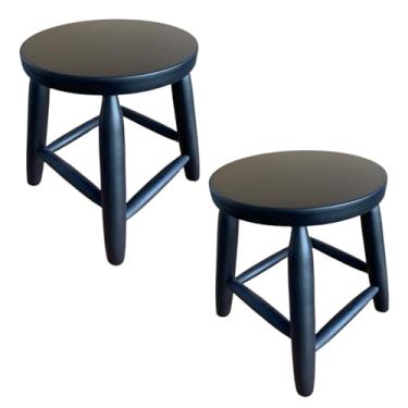 Imagem de Kit 2 Banquetas Banquinho 30cm Altura, Assento MDF, Estrutura Eucalípto, Multiuso, Ideal Casa Módeis e Decoração, Prático para Transportar Preto