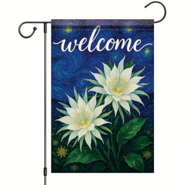 Imagem de Starlit Patio Welcome Van Gogh Bandeira de jardim céu estrelado branco epífilo flor floral quintal bandeira 30,5 x 45,7 cm decoração externa dupla face para primavera verão varanda gramado decoração