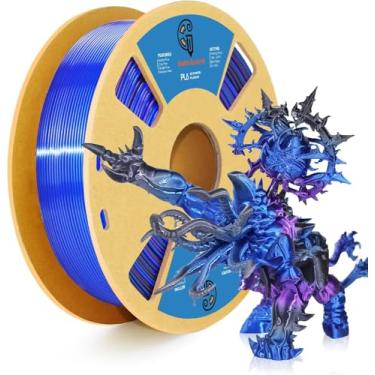 Imagem de Goto Guard Filamento PLA de duas cores, filamento PLA preto azul PLA que muda de cor, filamento de impressora 3D filamento de 1,75 mm +/-0,02 mm, filamento PLA multicolorido 1 kg (2,2 lbs)