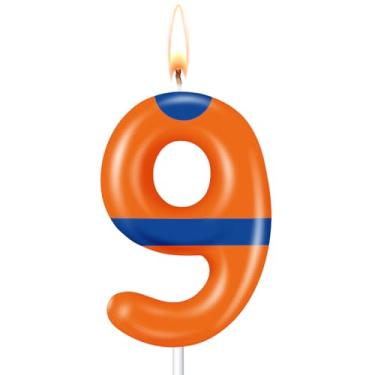 Imagem de MTLEE Vela de aniversário de dragão com tema de anime laranja e azul, número de bolo, enfeite de cupcake para decoração de aniversário com tema de anime (9)