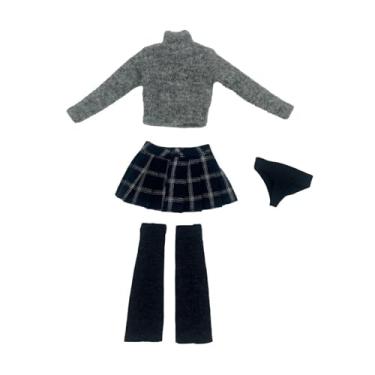 Imagem de simhoa 1:6 Suéter e saia plissada roupas de boneca moda retrô cosplay pulôver roupa vestir para figuras femininas de 12 polegadas fantasia