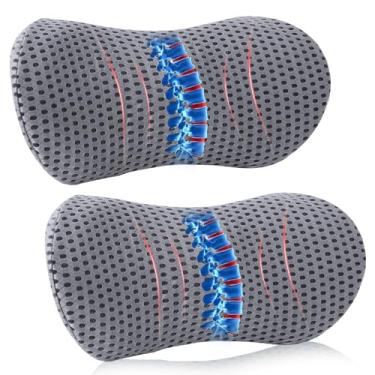 Imagem de Almofada lombar, pacote com 2 almofadas de suporte lombar de espuma viscoelástica para cadeira de escritório e assento de carro, travesseiro ergonômico aerodinâmico para alívio da dor lombar