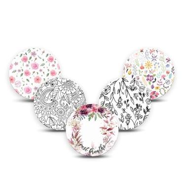 Imagem de ExpressionMed - Adesivos para Libre 3 Overpatch (pacote com 5) - Feito nos EUA, impermeável, não desfia, fitas de sensor CGM pré-cortadas (flores de primavera)