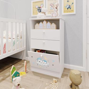 Imagem de Cômoda Infantil 1 Porta 2 Gavetas 1 Nicho Estampada Kids Serpil Baby Branco/urso Azul