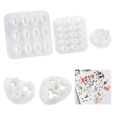 Imagem de KIBBEH Conjunto de cortadores de argila de folha de 5 formas com moldes de prensa, ferramentas de argila de polímero impressas em 3D para fazer brincos, cortadores de folhas de primavera para