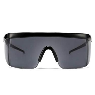 Imagem de FEISEDY Óculos de sol esportivos com escudo espelhado grande dos anos 80, óculos de esqui, parte superior, viseira futurista, feminina, masculina, B2522, Lente cinza armação preta brilhante 004, 56