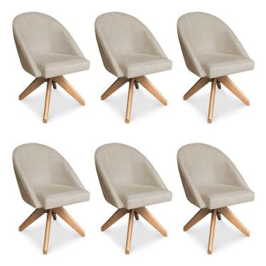 Imagem de Kit 06 Poltronas Cadeira Giratória Bela Veludo Base De Madeira - Pallazio Cor Rosê