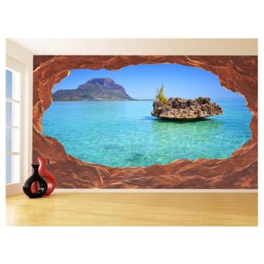 Imagem de Papel De Parede 3D Praia Mar Caverna Pedras Céu 3,5M Npr298 - Você Dec