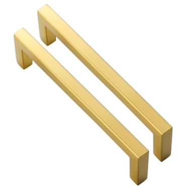 Imagem de Rio Salto Puxador de porta dourado de 12,7 cm para ferragens de porta dupla ou puxador de gaveta de armário puxadores modernos de armário de porta ferragens douradas (pacote com 2)