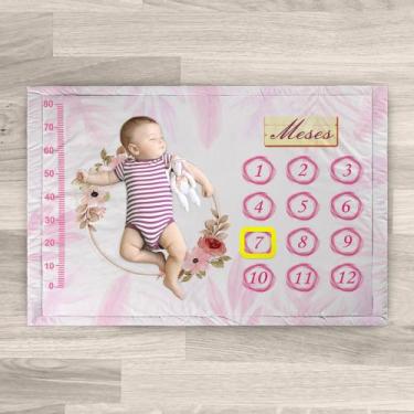 Imagem de Tapete Mesversario Cenário Para Foto Flores do Campo Rosa 100% Algodão