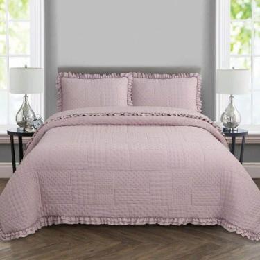 Imagem de Kit Cobre Leito Colcha Allegra Casal 3 Peças Percal 300 Fios C- Babado