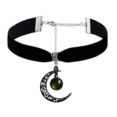 Imagem de Rrdaily Colar gótico de cristal de lua estilo punk colar com pingente de lua vintage preto crescente, colares góticos escuros, bijuterias de fantasia, joias de ano novo para mulheres, Large, Cristal