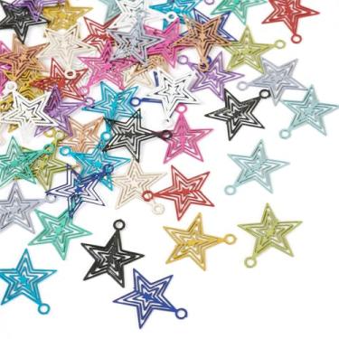 Imagem de Craftdady 70 peças, pingente de estrela, berloques, aço inoxidável, filigrana, pingentes, enfeites de metal gravados em estrela, pingentes de metal 14 x 13 mm para artesanato faça você mesmo
