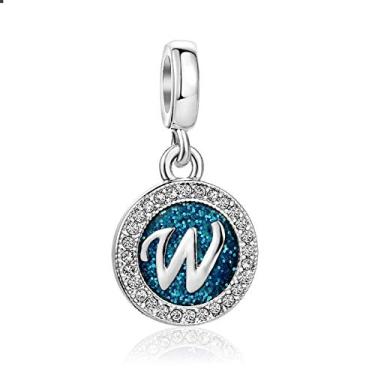 Imagem de MiiFort Pingente de letra W com letra azul com pingente de pingente Pandora para presente de aniversário para mulheres, mãe, filha, irmã, tia, avó, amiga, neta