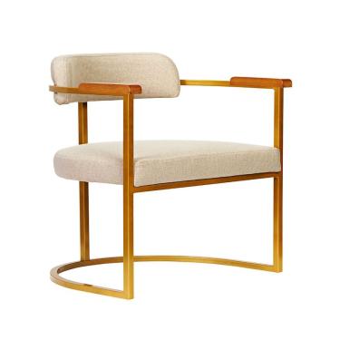 Imagem de Cadeira Estofada Porto Cor Bege Para Sala Base Em Aço Assento Estofado e Apoio Em Madeira - EdeCasaMoveis