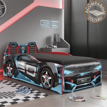 Imagem de Bicama Infantil Carros Tornado Fun Preto Azul Pura Magia Com Colchão G