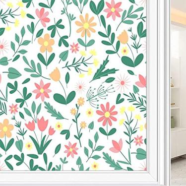 Imagem de Película de janela de privacidade de flores, textura de estilo floral, filme de vidro para sala de estar e escritório em casa, L90 x C 190 cm