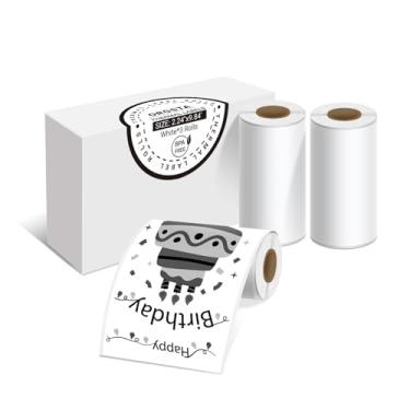 Imagem de ORGSTA Papel térmico autoadesivo branco, papel adesivo imprimível para impressora de adesivos portátil ORGSTA S002, preto sobre branco, mini papel de impressora de 57 mm x 3 m para diário, foto, notas