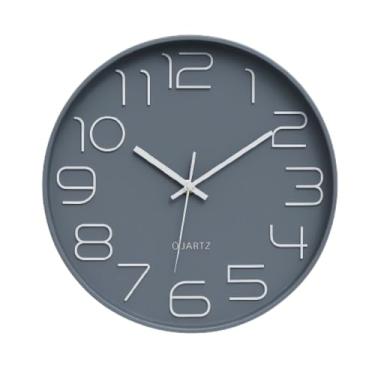 Imagem de Relógio de Parede Silencioso 30cm Números Em Relevo Design Moderno Minimalista Para Academia Sala Escritório Cozinha Recepção Decoração Sofisticada Elegante (CINZA)