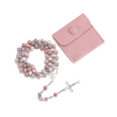 Imagem de RONG YAN SHENG SHI Rosário moderno católico para mulheres - rosário de cristal colorido gradiente, bolsa de botão de estilo simples de cor sólida, presentes para mulheres, 50cm, Zinco, Sem Pedra