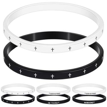 Imagem de Landical 2 pulseiras cristãs de borracha de silicone God Is First, versículos bíblicos, pulseiras de silicone para mulheres, homens, presentes religiosos, 7.5 x 0.2 x 0.09 inches, Silicone, silicone