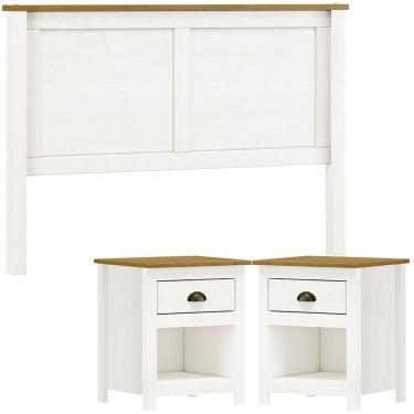 Imagem de Cabeceira Queen e 02 Mesas Cabeceira Madeira Maciça Branco Freijo Milani Store
