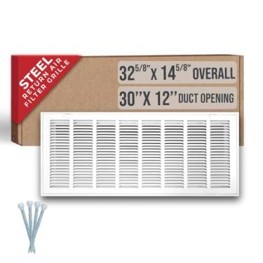 Imagem de Serve para abertura de duto de 76 x 30 cm | Grade de filtro de ar de retorno de aço da Handua [porta removível] para filtros de 2,5 cm | Grelha de cobertura de ventilação | Branca | Grade de entrada