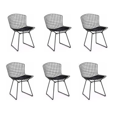 Imagem de Kit 6 Cadeiras Bertoia Preta Com Assento Preto Cor Preto