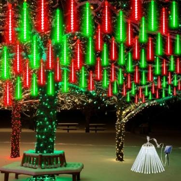 Imagem de Luzes solares de chuva de meteoros, decorações ao ar livre, luzes de Natal à prova d'água, alimentadas por energia solar, 16 tubos de luz de gota de chuva 384LED, luz de corda de cascata de neve para