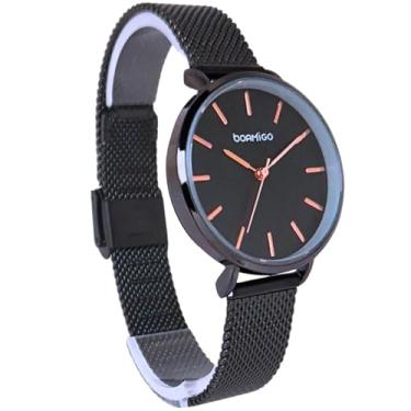 Imagem de Relógio Feminino Minimalista Pequeno Delicado Elegante Analógico Aço Inoxidável Quartz Original De Pulso (Preto e Rose Dourado)