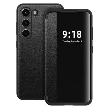 Imagem de Capa flip para Samsung Galaxy S23 S View, fosco translúcido transparente visualização fólio 360 graus capa protetora para celular para Samsung S23, capa flip de luxo para Samsung S23 (preto)