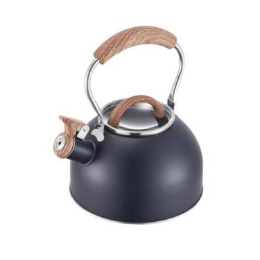 Imagem de Chaleira Inox 2,0L Preta com Apito p/ Indução Cabo de Baquelite Amadei