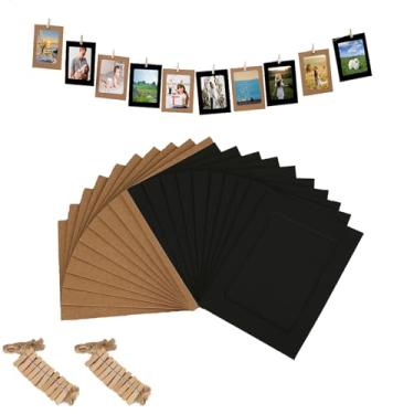 Imagem de YUEYINGMG 20 molduras de papel, molduras de papel 10 x 15 cm, decoração de parede com colagem, porta-retratos faça você mesmo, suporte de exibição de fotos para pendurar (marrom e preto)
