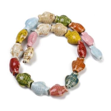 Imagem de Ornazy Cerca de 100 peças 19 mm feito à mão porcelana peixe bonito colorido cerâmica oceano contas de animais para fazer joias pulseiras de miçangas