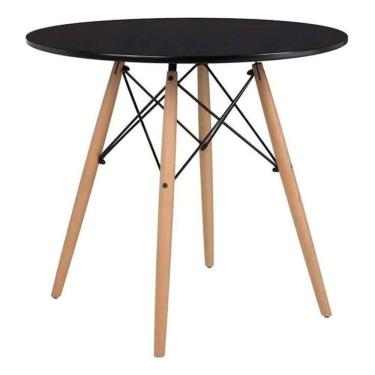 Imagem de Mesa Eames Preta Redonda 90Cm Tampo Madeira Sala Jantar