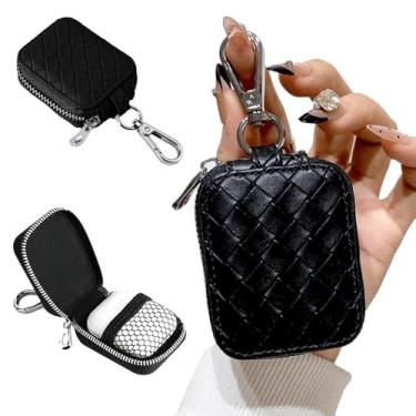Imagem de Fofvccv Capa para fone de ouvido, estojo de armazenamento para AirPods 4/1/2/3/Pro 2, bolsa de couro xadrez com zíper, bolsa para fones de ouvido com chaveiro para fones de ouvido sem fio, fone de