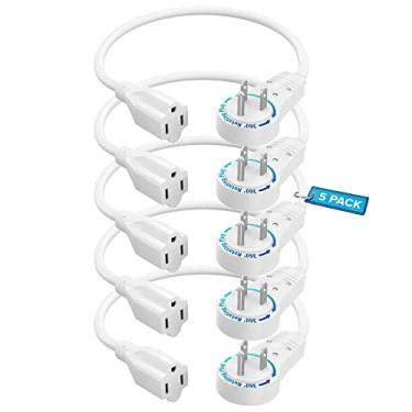Imagem de Maximm Cabo de extensão Plugue plano branco de 0,6 pés, cabo de alimentação curto giratório de 360° tomada, fio interno de 3 garras com fio aterrado listado pela UL (branco de 0,6 metros)