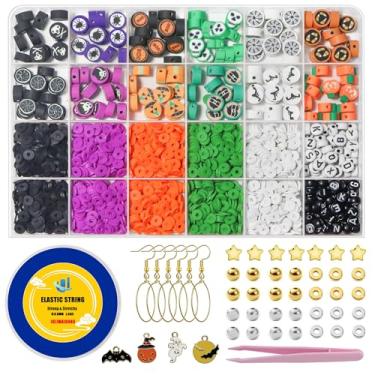 Imagem de JULIMAIDONG Mais de 2100 peças de contas de argila de polímero de Halloween, berloques, pulseira da amizade, colar, brinco, kit de fabricação de joias, acessórios para artesanato, presentes DIY para