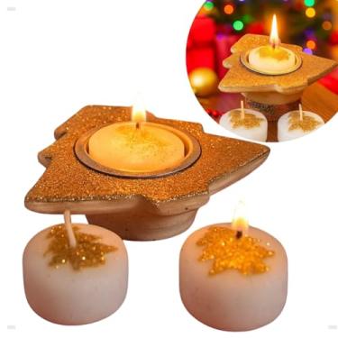 Imagem de Castiçal Natalino Arvore C/Vela Real Gliter Decoração Natal (Dourado)