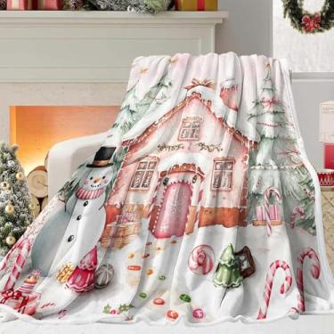 Imagem de Cobertor rosa de Natal para casa de gengibre, cobertor fofo de inverno, boneco de neve, árvores de Natal, cobertor de doces, feliz ano novo, cobertor macio de Natal para sofá, cama, cadeira, sala de